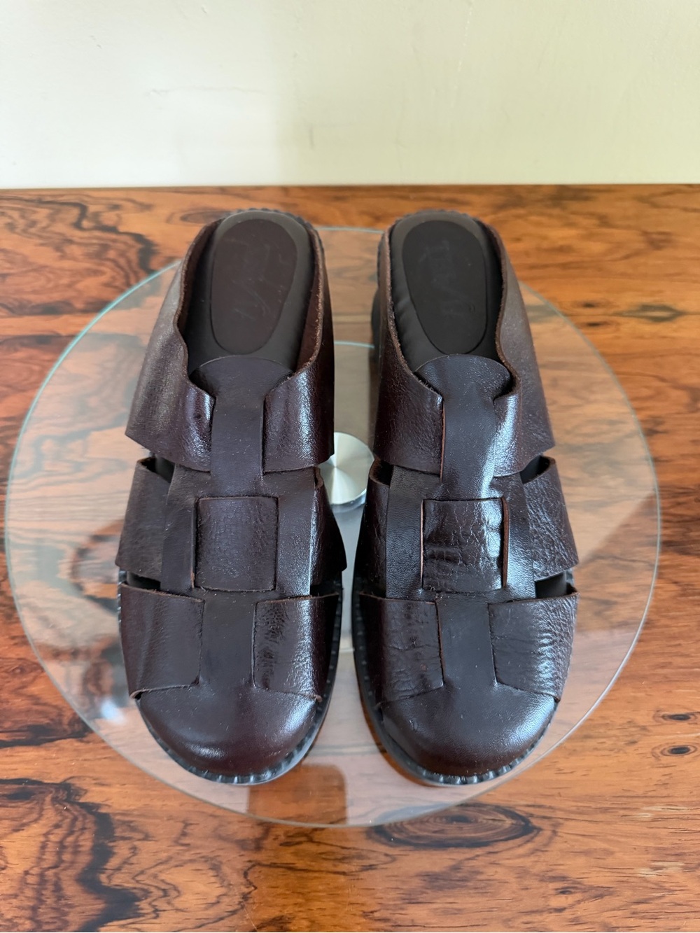 Classic Leather Woven Mule - Dark Brown